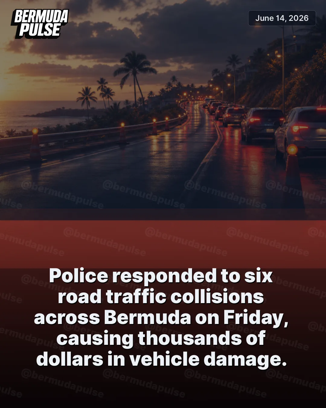 Police responded to six road traffic collisions across Bermuda on Friday, causing thousands of dollars in vehicle damage.