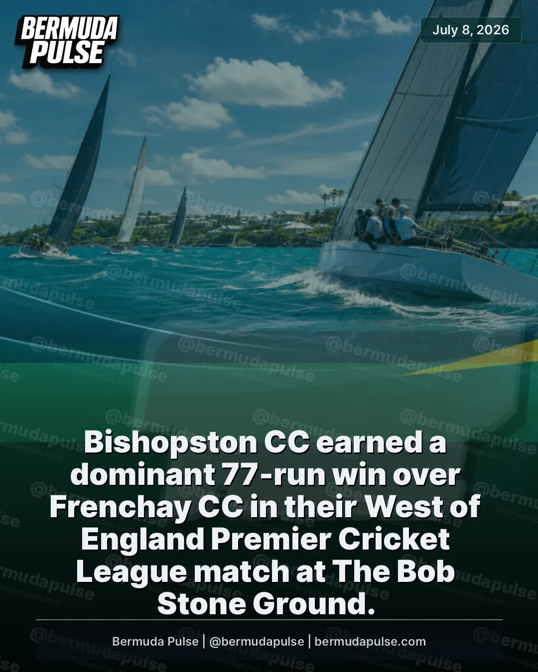Bishopston CC earned a dominant 77-run win over Frenchay CC in their West of England Premier Cricket League match at The Bob Stone Ground. After winning the toss and batting first, Bishopston were dismissed for 177, with Arnold Otwani top-scoring on 56.