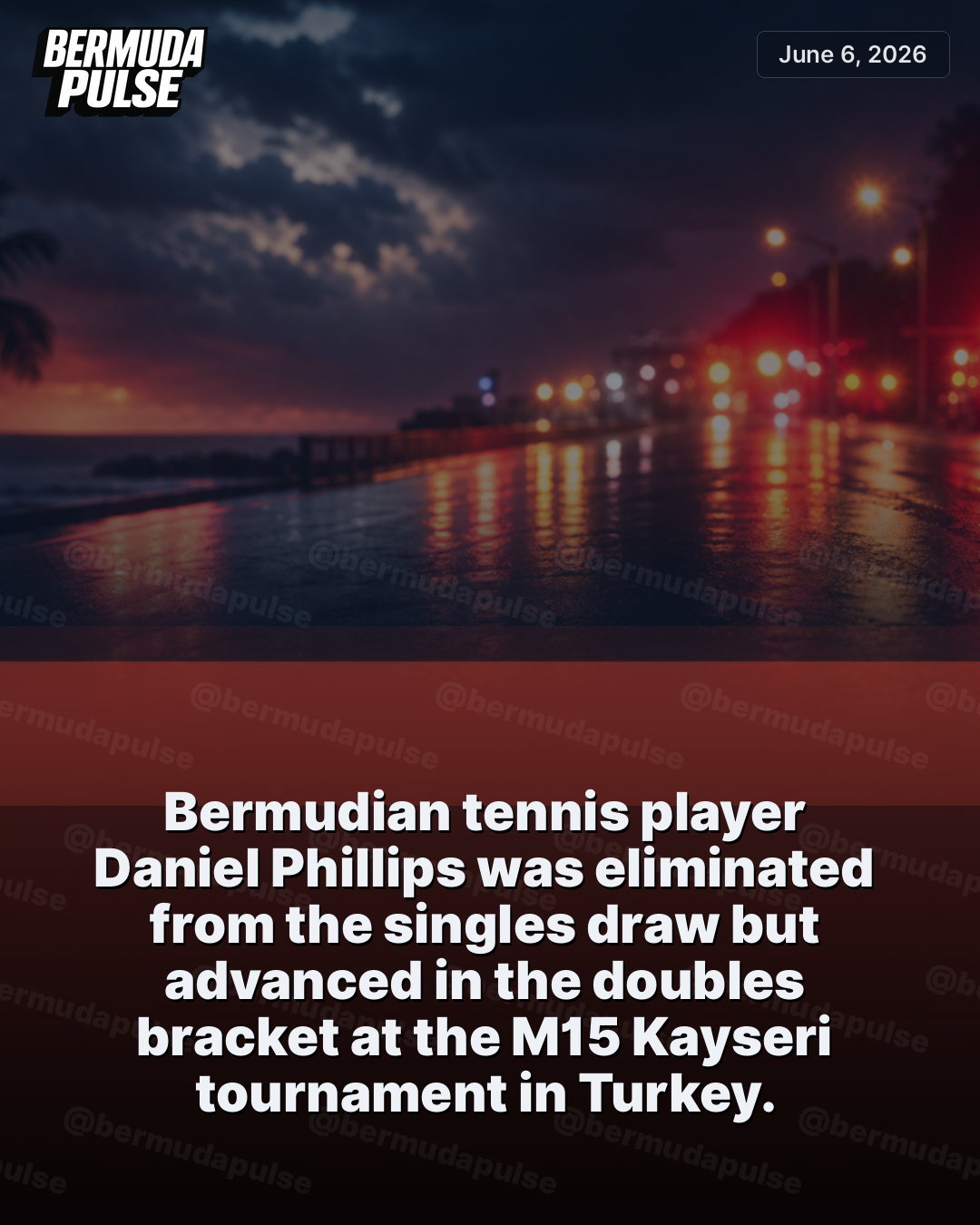 Bermudian tennis player Daniel Phillips was eliminated from the singles draw but advanced in the doubles bracket at the M15 Kayseri tournament in Turkey.
