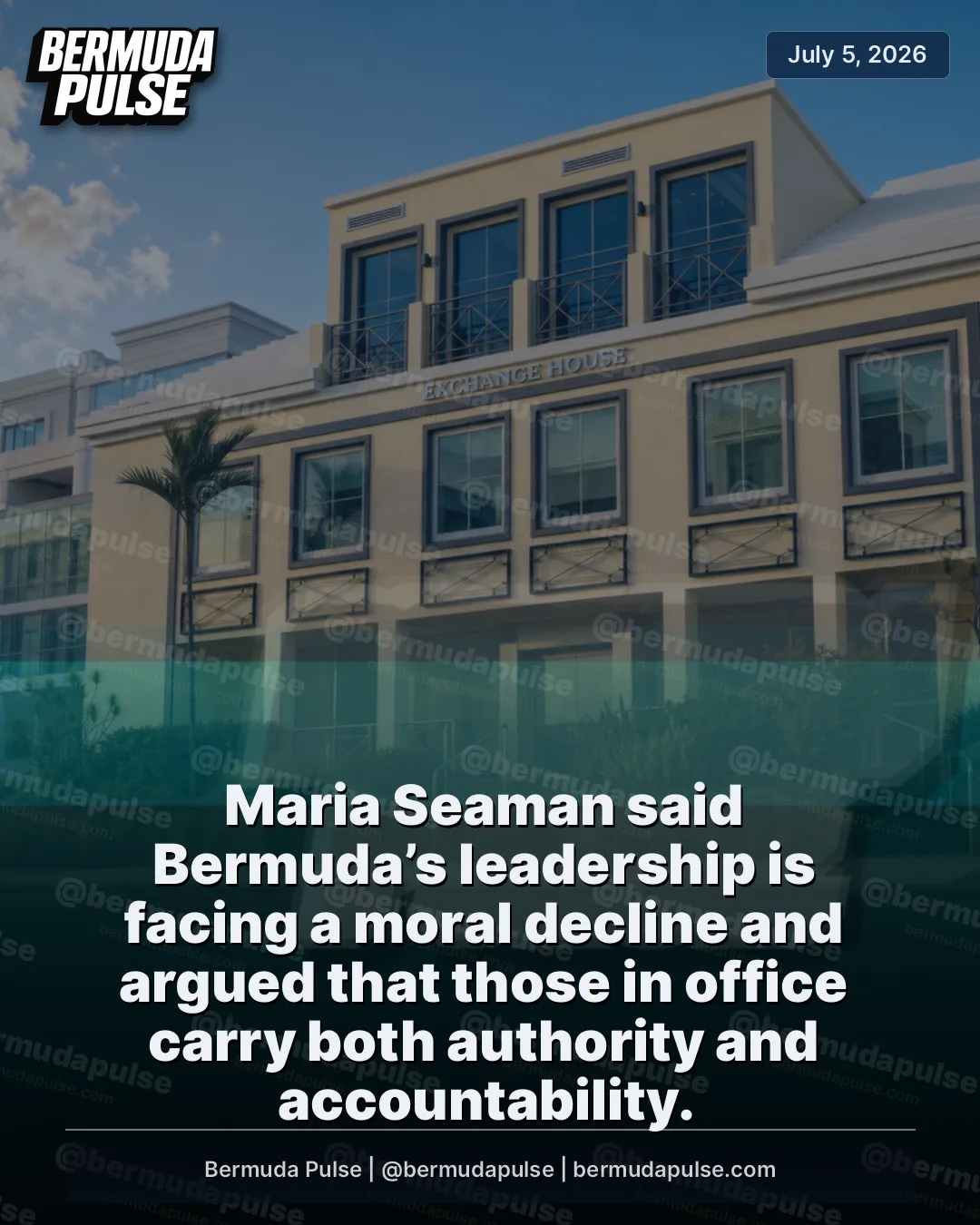 Maria Seaman said Bermuda’s leadership is facing a moral decline and argued that those in office carry both authority and accountability. She said the island’s financial prosperity is not clearly benefiting citizens, which she described as a sign that money management is not godly.