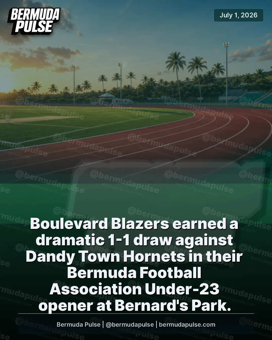 Boulevard Blazers earned a dramatic 1-1 draw against Dandy Town Hornets in their Bermuda Football Association Under-23 opener at Bernard's Park.