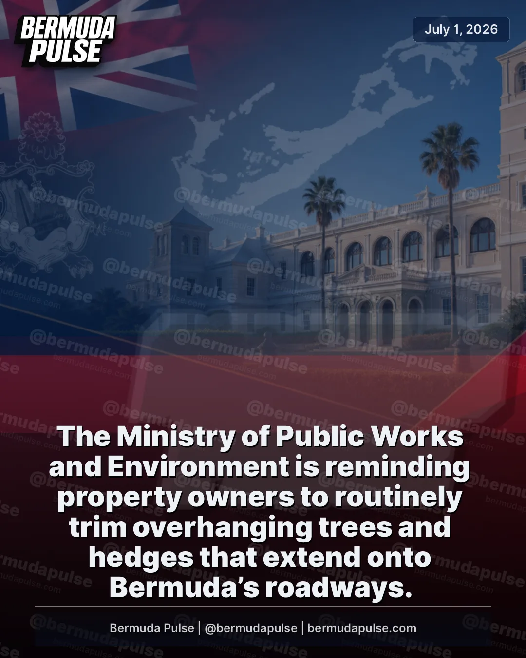 The Ministry of Public Works and Environment is reminding property owners to routinely trim overhanging trees and hedges that extend onto Bermuda’s roadways. The ministry says the “Trim it Back” campaign is meant to reduce hazards, protect workers, and help keep essential services operating without disruption.