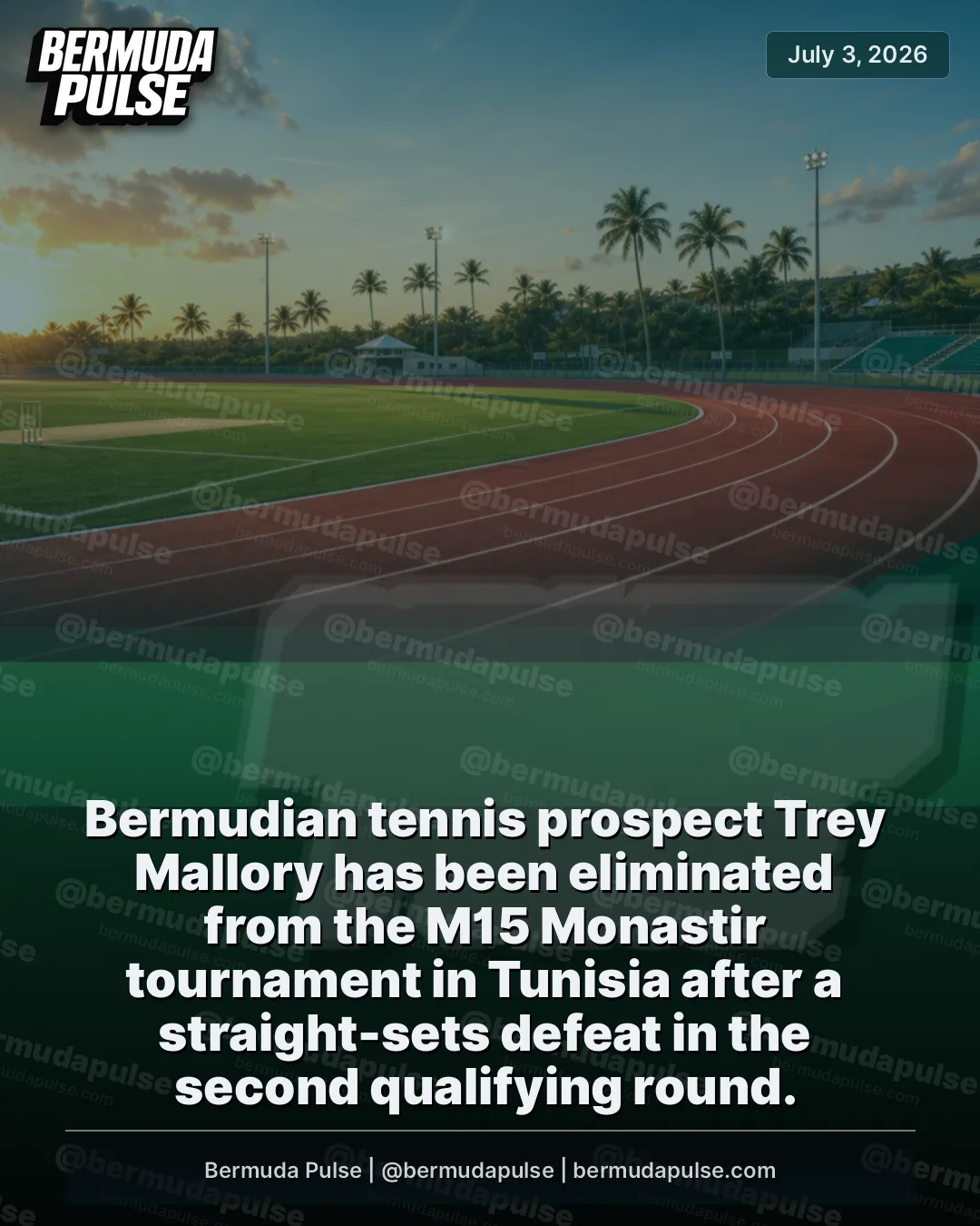 Bermudian tennis prospect Trey Mallory has been eliminated from the M15 Monastir tournament in Tunisia after a straight-sets defeat in the second qualifying round.