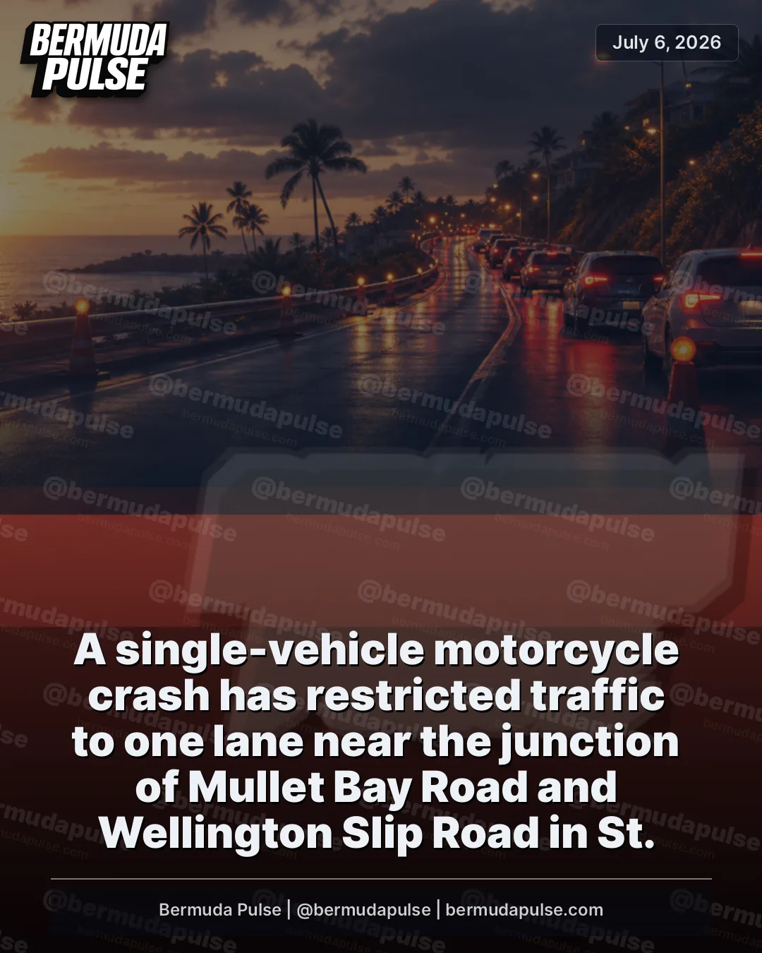 A single-vehicle motorcycle crash has restricted traffic to one lane near the junction of Mullet Bay Road and Wellington Slip Road in St.