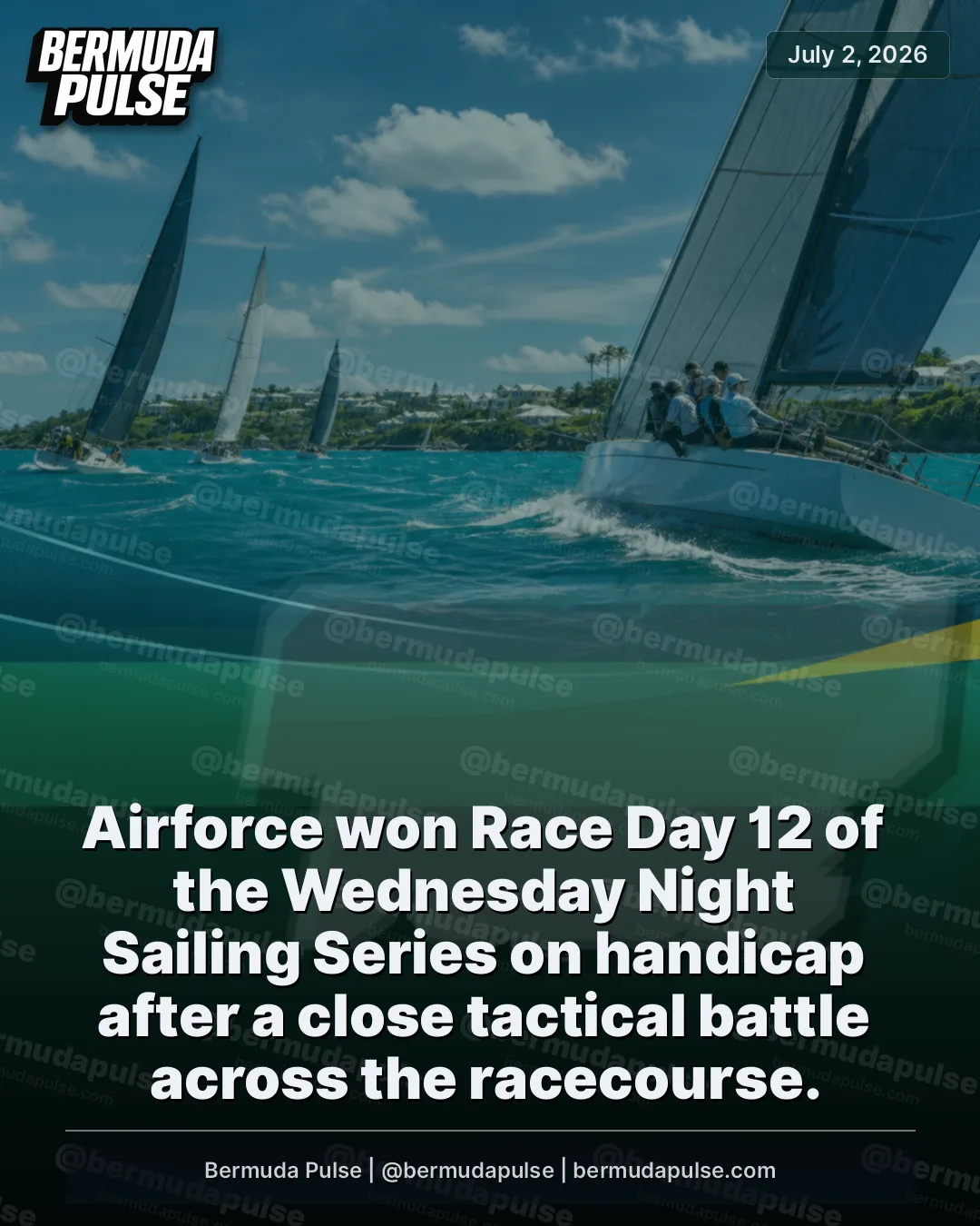 Airforce won Race Day 12 of the Wednesday Night Sailing Series on handicap after a close tactical battle across the racecourse.