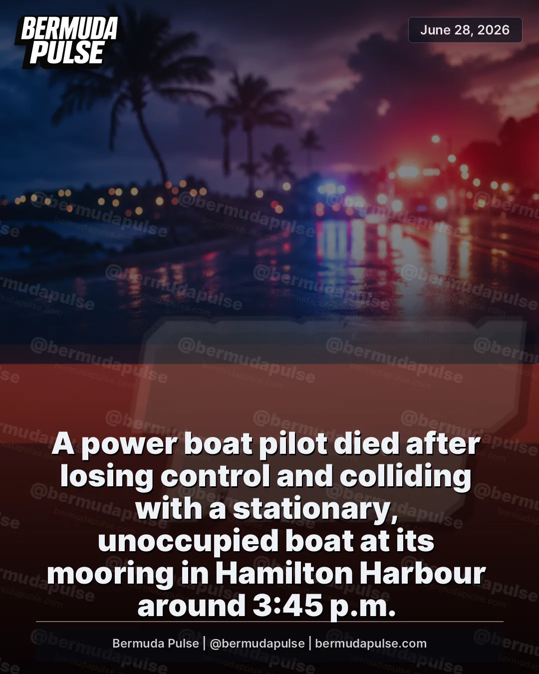 BREAKING: A power boat pilot died after losing control and colliding with a stationary, unoccupied boat at its mooring in Hamilton Harbour around 3:45 p.m.