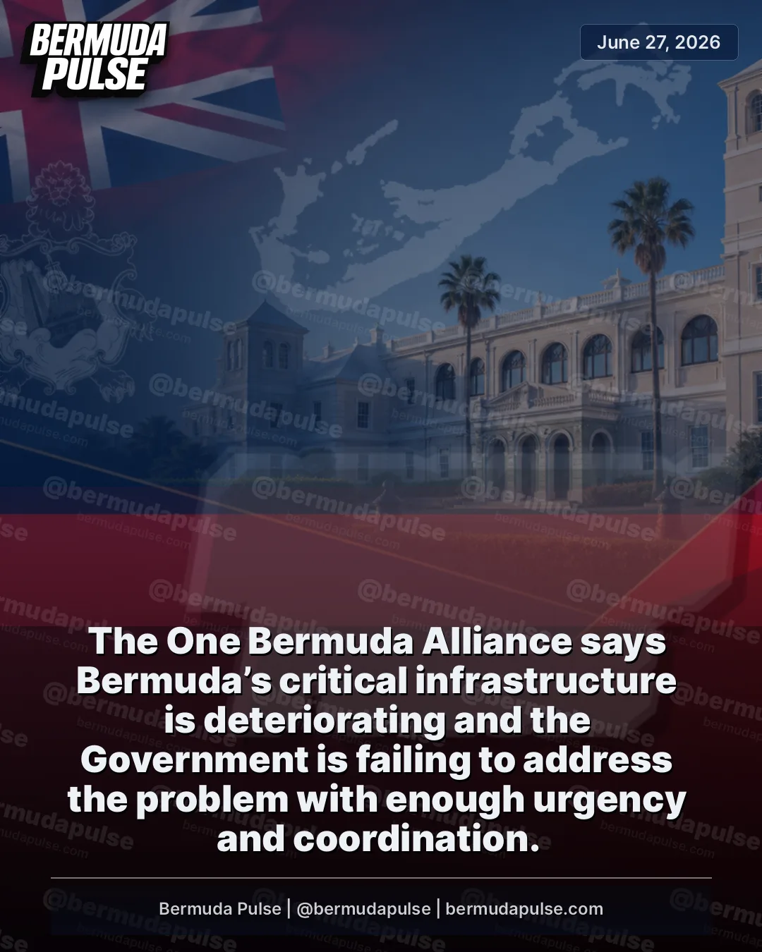 The One Bermuda Alliance says Bermuda’s critical infrastructure is deteriorating and the Government is failing to address the problem with enough urgency and coordination. Shadow Minister of Public Works and Infrastructure Vance Campbell said residents continue to endure unsafe and uneven conditions across the island.