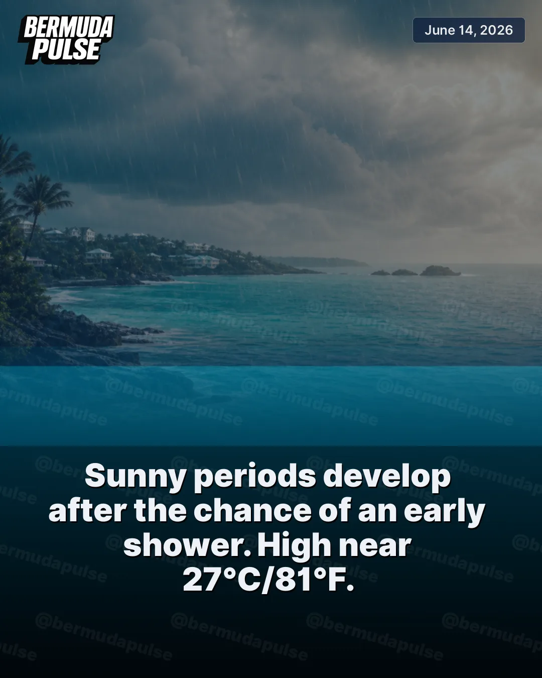 WEATHER ALERT: Sunny periods develop after the chance of an early shower. High near 27°C/81°F.