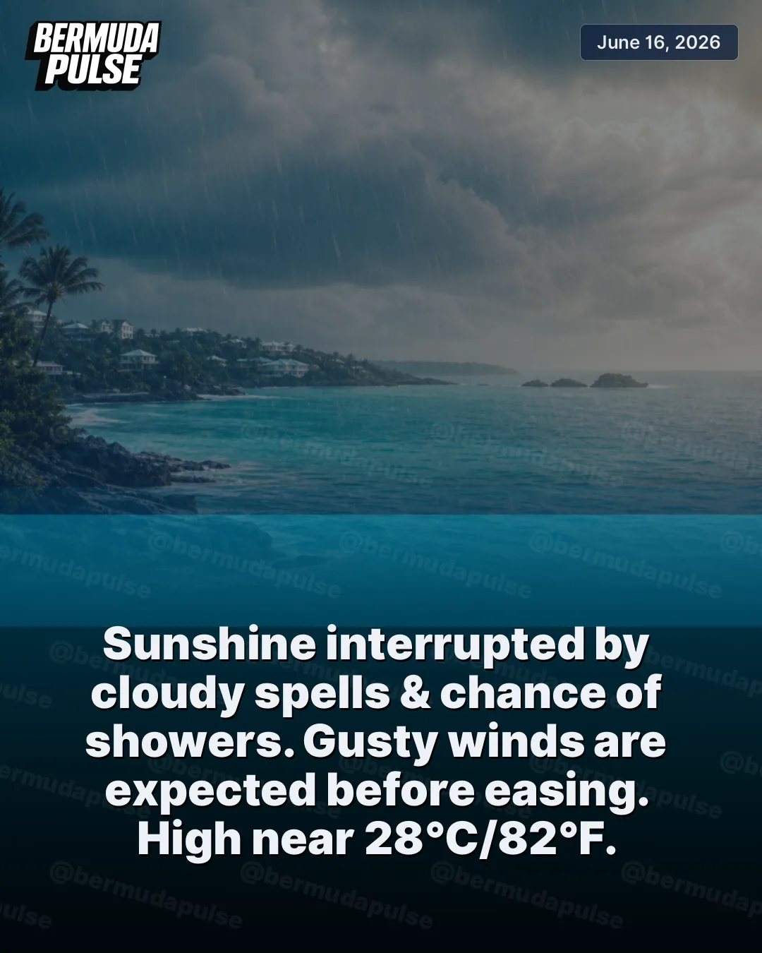 WEATHER ALERT: Sunshine interrupted by cloudy spells & chance of showers. Gusty winds are expected before easing. High near 28°C/82°F.